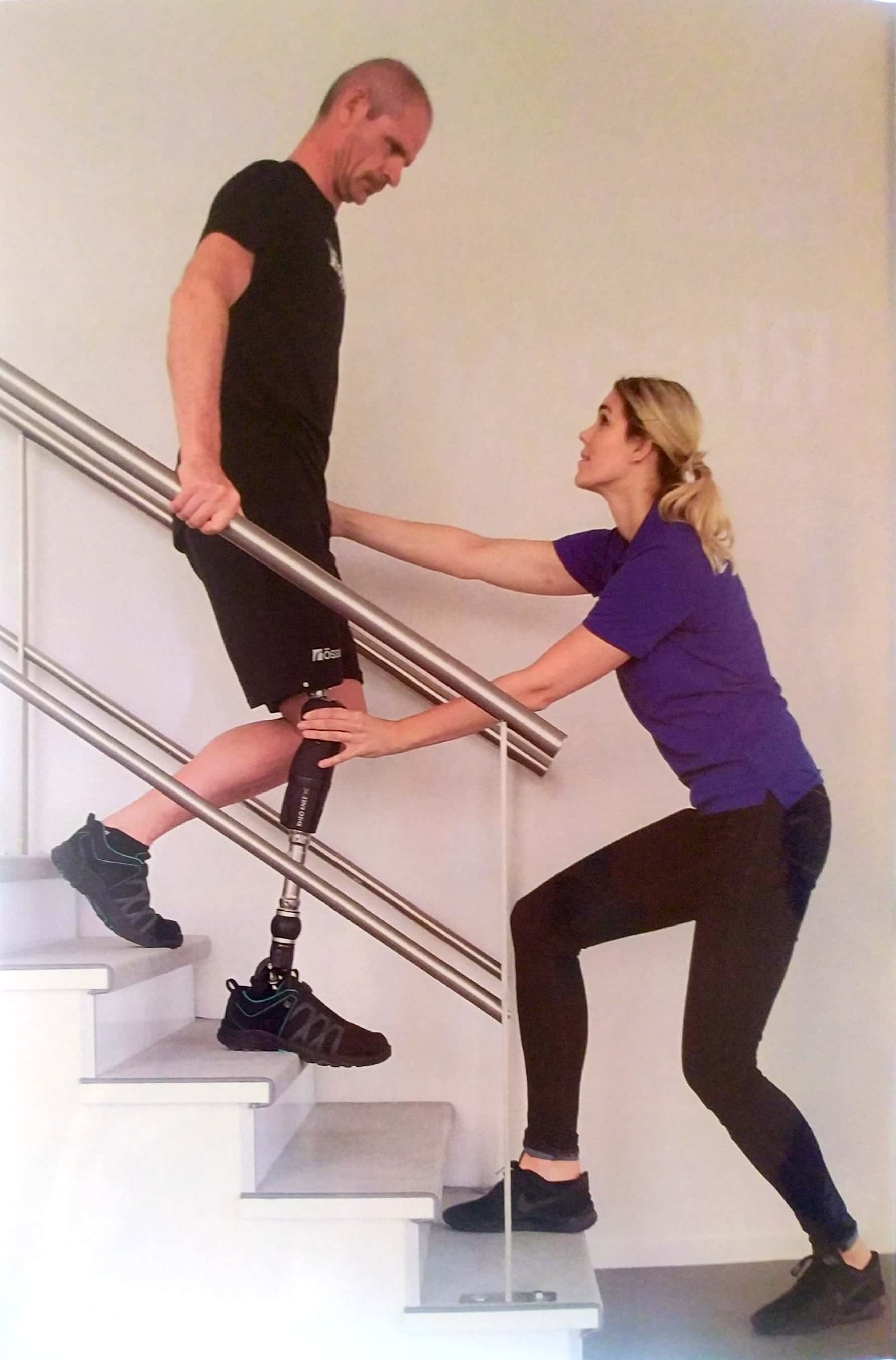 Image of a person while walking down on the stairs